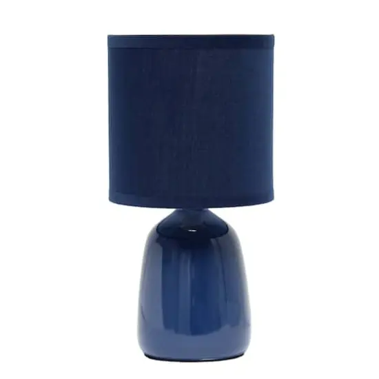 Simple Designs 10" Thimble Base Ceramic Table Lamp Navy Blue {1}