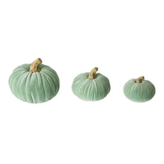 Glitzhome&reg; Mint Green Velvet Pumpkins Set {5}