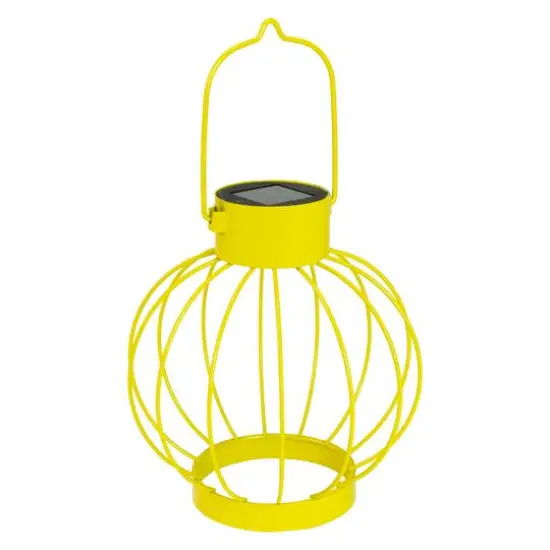 6.5" Outdoor Hanging LED Solar Lantern with Handle Yellow {1}