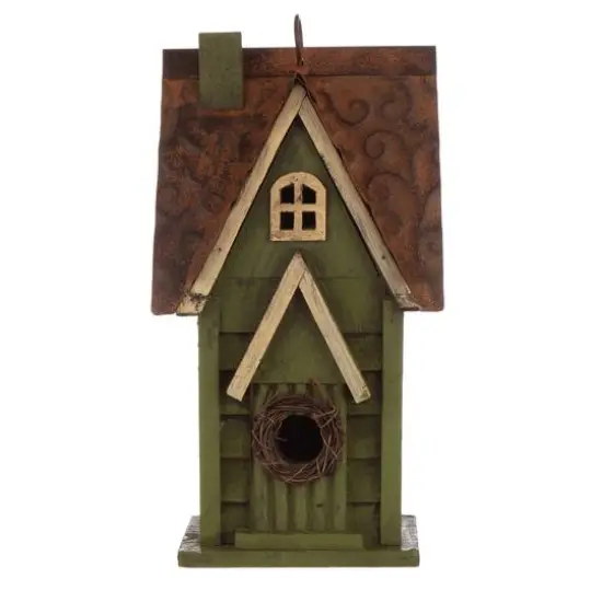Glitzhome&reg; Tall Distressed Green Wood Bird House {7}