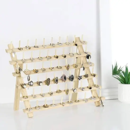 Natural 60-Spool Wooden Sewing Thread Organizer Rack {7}