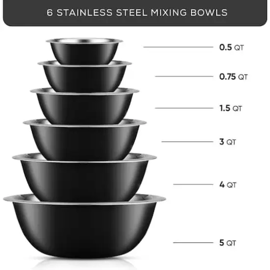 JoyJolt&reg; Stainless Steel Mixing Bowl Set Black {5}