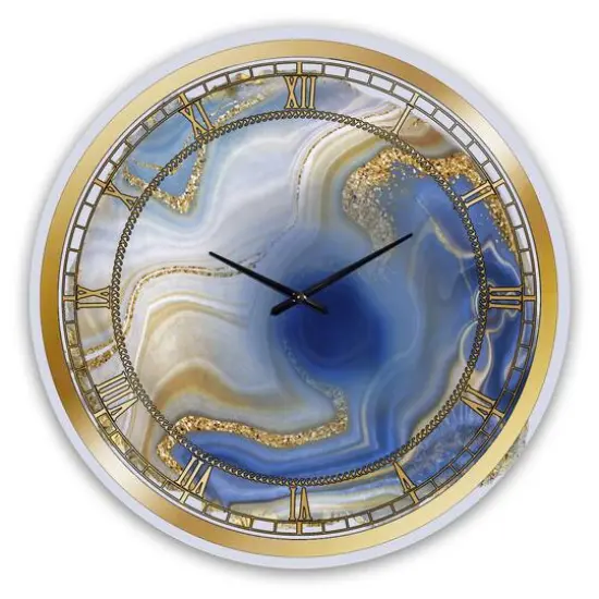 Designart 'Ocean Blue Golden Jasper Agate I Modern Wall Clock {3}