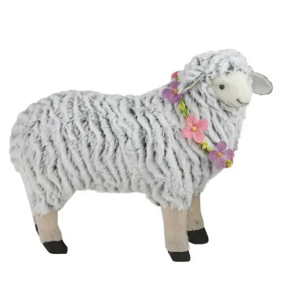 13" White & Brown Plush Standing Sheep Easter Figure {1}