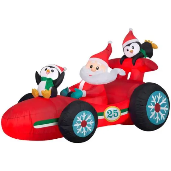 7.5ft. Airblown&reg; Inflatable Santa in Racecar with Penguins {1}