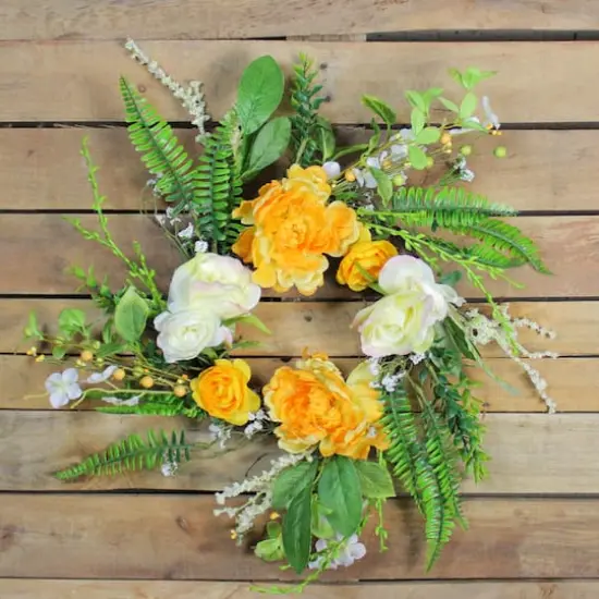 16" Orange & Cream Hydrangea & Rose Wreath {3}