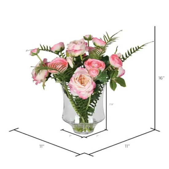16" Artificial Dark Pink Rose in Glass Pot {4}