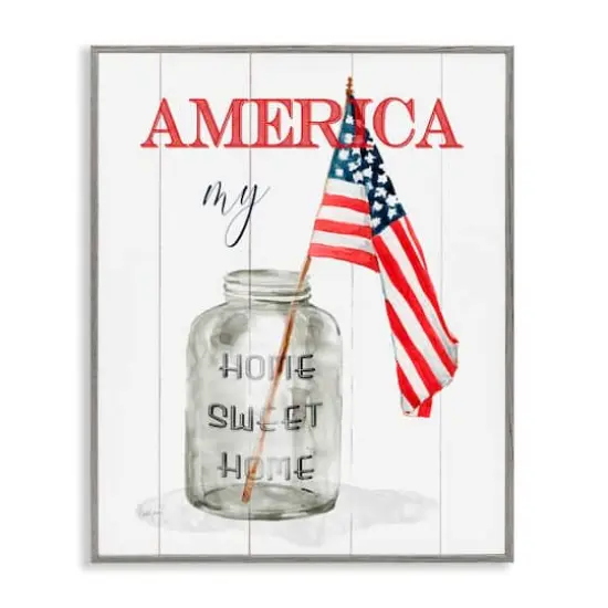Stupell Industries America My Home Sweet Home Patriotic Country Flag Framed Giclee Art Gray {1}
