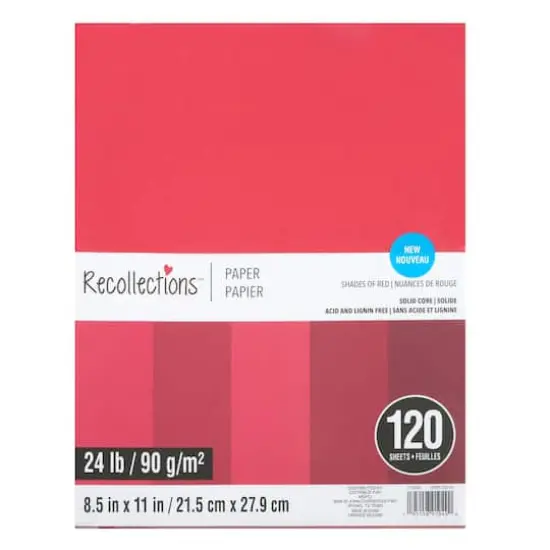 8.5" x 11" Mixed 24lb. Solid Core Paper Pack by Recollections&trade;, 120 Sheets Shades of Red {1}