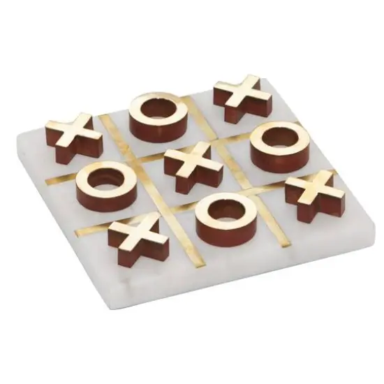 White & Gold Marble Tic-Tac-Toe Game Set {1}