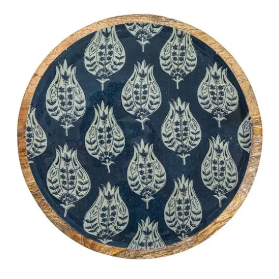 Hello Honey&reg; Blue Floral Enameled Round Mango Wood Tray Set {7}