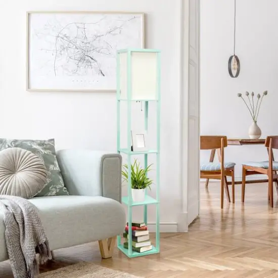 Lalia Home 5ft. Column Shelf Floor Lamp with Linen Shade Aqua {6}