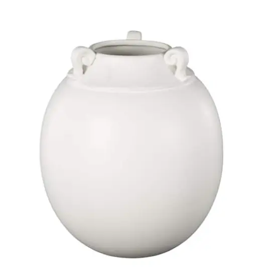 11" White Ceramic Minimalistic Vase with Scroll Handles {4}