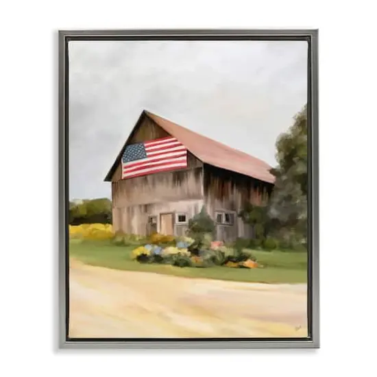 Stupell Industries Rural Americana Home Countryside Farm Flag Painting Floater Framed Art Gray {1}