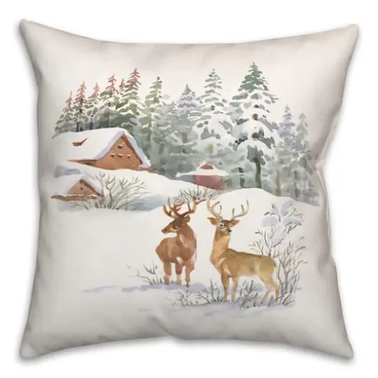 Winter Watercolor Deer 18x18 Throw Pillow {1}