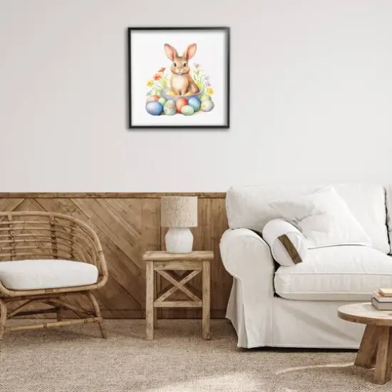 Stupell Industries Easter Bunny & Eggs Framed Giclee Art Black {3}