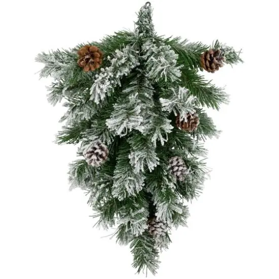 22" Unlit Snowy Flocked Angel Pine with Pine Cones Christmas Teardrop Swag {5}