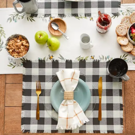 DII&reg; Heavyweight Check Fringed Cotton Placemats, 6ct. Mineral {5}