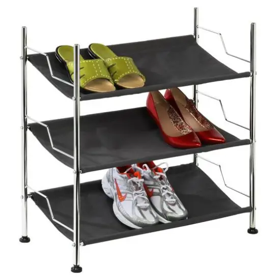 Honey Can Do Chrome & Black 3-Tier Shoe Rack {3}