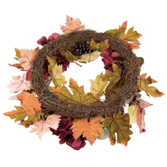 22" Orange & Burgundy Fall Harvest Artificial Floral & Pinecone Wreath {5}