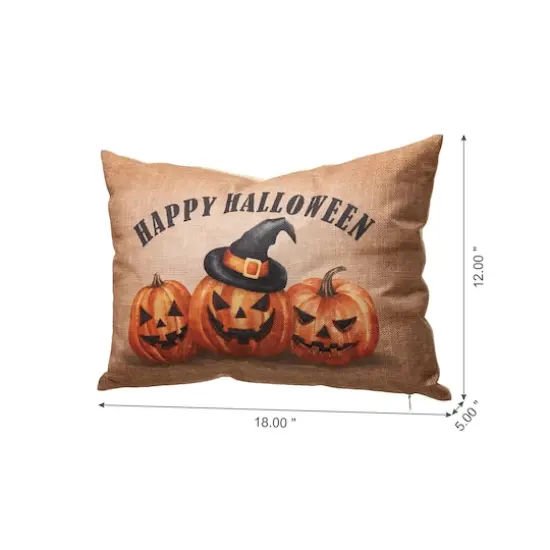 Glitzhome&reg; Faux Burlap Happy Halloween Pumpkin Pillow {4}