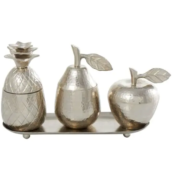 Silver Fruit Decorative Jars with Matching Leaf Tray Set {5}