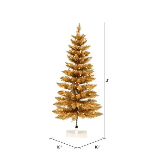 3ft. Pre-Lit Gold Pencil Fir Artificial Christmas Tree, Warm White Dura-Lit&reg; LED Lights {4}