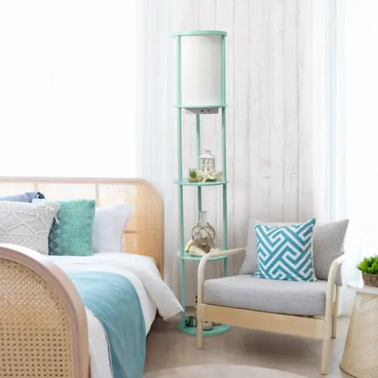 Simple Designs&trade; 62.5" Round Floor Lamp with 2 USB Ports and 1 Outlet Aqua {6}