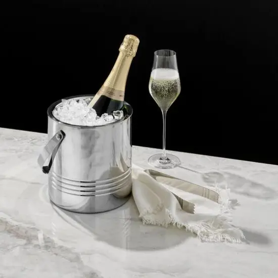 JoyJolt&reg; Double Wall Stainless Steel Ice Bucket with Strainer & Tongs {6}