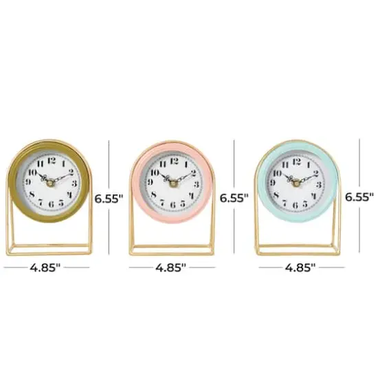 7" Multicolor Pastel Metal Tabletop Clock Set with Gold Frames, 3ct. {4}