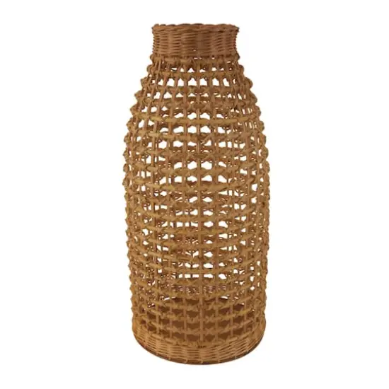 2ft. Brown Rattan Handmade Woven Vase with Open Framed Grid Design {7}