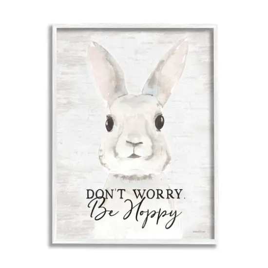 Stupell Industries Don't Worry Be Hoppy Easter Bunny Rabbit Pun Framed Giclee Art White {1}