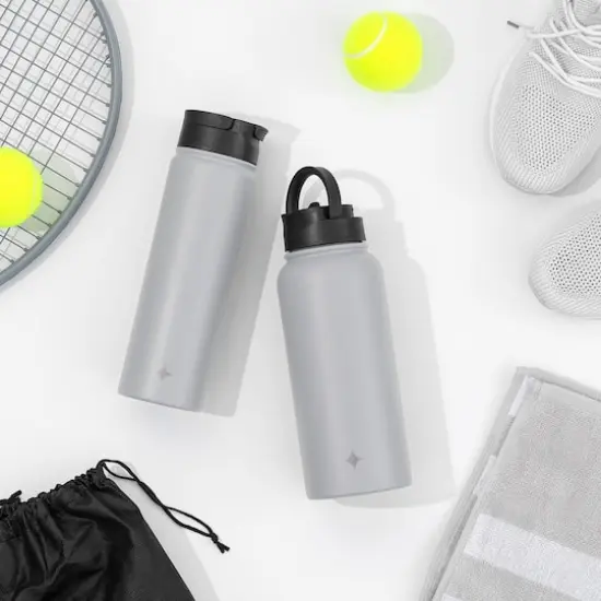 JoyJolt&reg; 22oz. Triple Insulated Water Bottle with Flip Lid & Sport Straw Lid Gray {4}