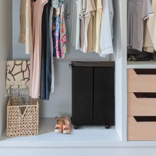 Household Essentials Narrow Collapsible Laundry Hamper with Liner & Lid Black {4}