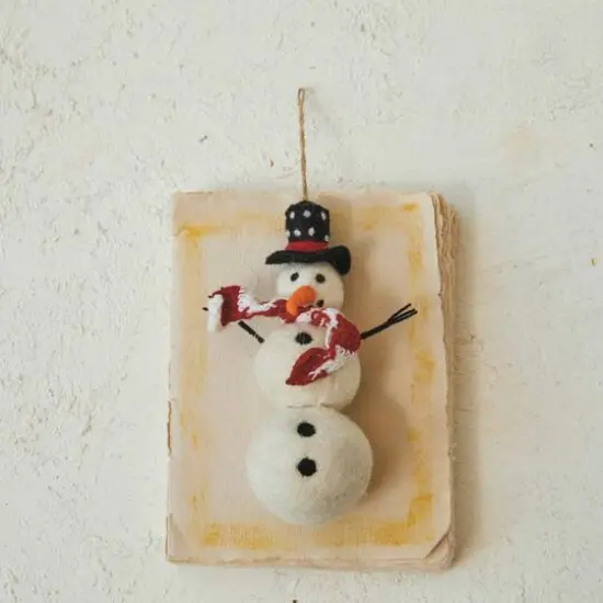 Hello Honey&reg; 8" Handmade Wool Felt Snowman Ornament with Hat & Scarf {3}