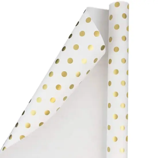 JAM Paper Polka Dot Gift Wrap Set, 2ct. White with Gold Foil Dots {5}