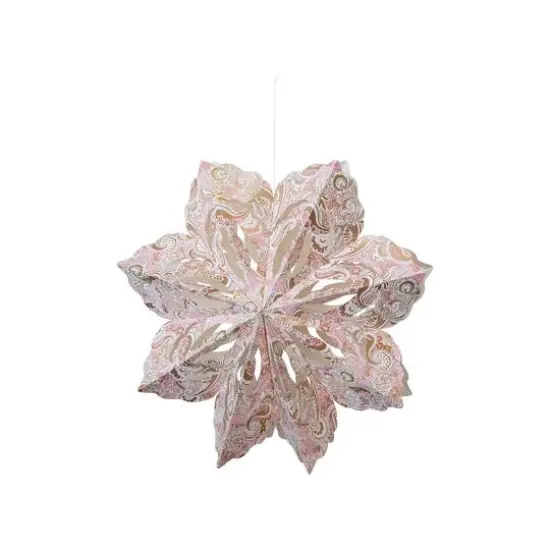 Hello Honey&reg; 25" LED Pink, White & Gold Printed Paper Folding Snowflake Ornament with Paisley Pattern {1}