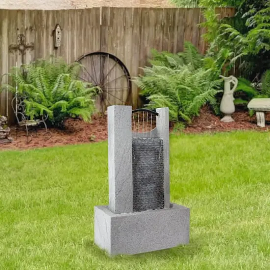 23" Gray Modern Style Rainfall Outdoor Water Fountain {3}