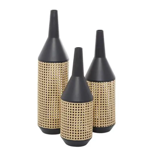 Set of 3 Brown Metal Contemporary Vase 24", 20", 18" {3}