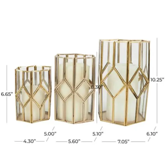 CosmoLiving by Cosmopolitan Gold Line & Diamond Hexagon Candle Lantern Set {9}