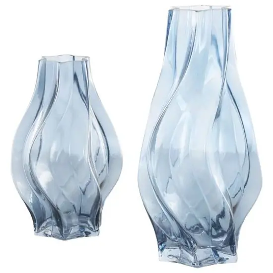 Blue Wavy Ombre Glass Vase Set {4}