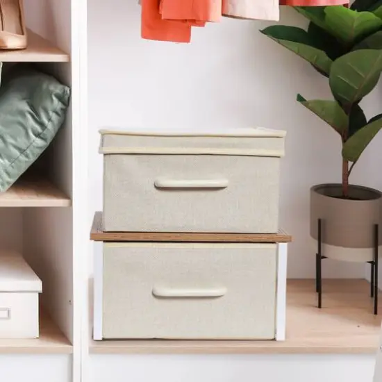 Household Essentials Stacking Storage Boxes Set Coastal Oak {4}