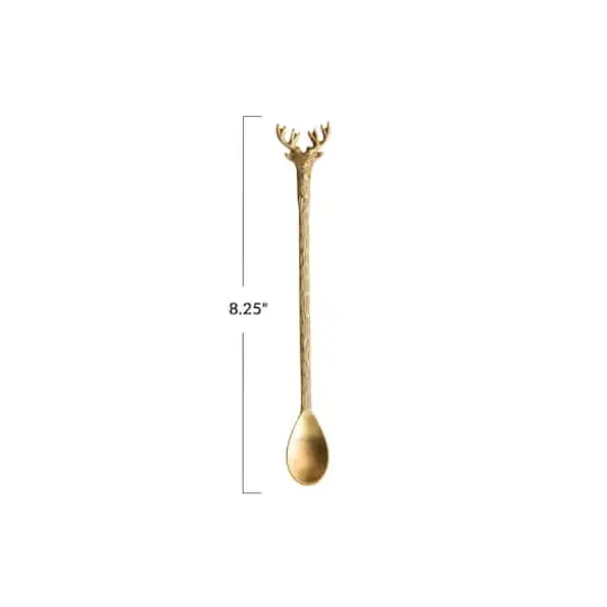 Hello Honey&reg; 8" Gold Reindeer Handle Brass Cocktail Spoon {5}