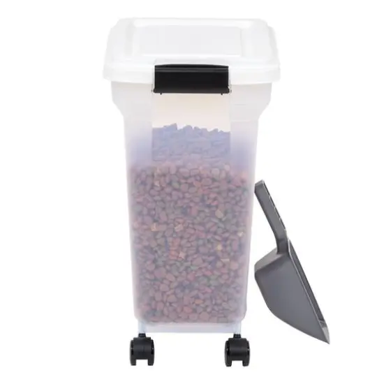 IRIS Clear, White, Black & Dark Gray 28qt. Food Container With Sealed Top & Scoop {5}