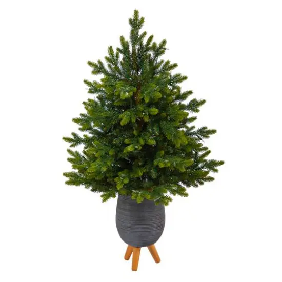 3.5ft. Pre-Lit North Carolina Fir Artificial Christmas Tree in Gray Planter with Stand, Clear Lights {3}