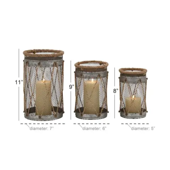 Set of 3" Silver Metal Rustic Lantern, 11", 9", 8" {9}