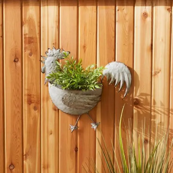 DII&reg; 14.25" Rooster Galvanized Wall Planter {7}
