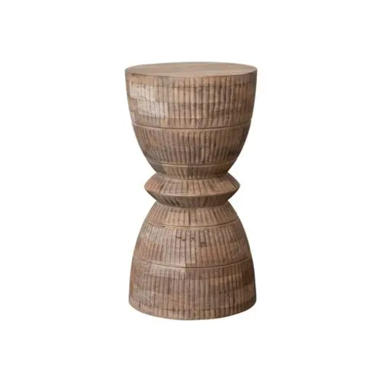 Hello Honey&reg; 26" Round Hand-Carved Natural Mango Wood Stool {11}