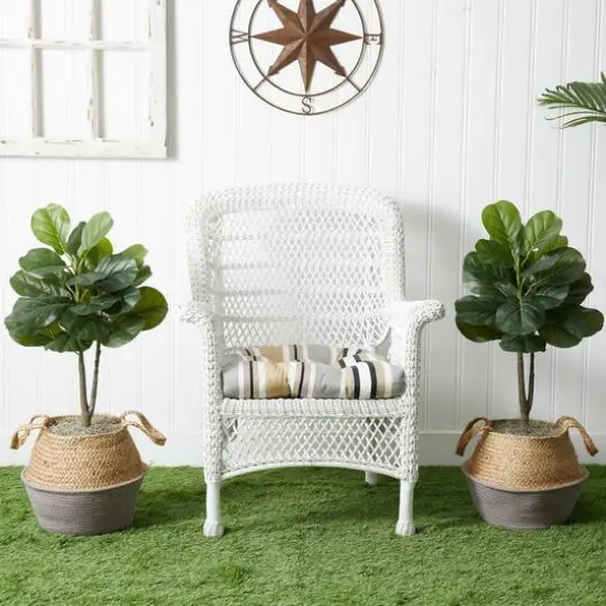 3ft. Artificial Fiddle Leaf Fig Tree With Handmade Cotton & Jute Woven Planter Set DIY Kit Gray {10}