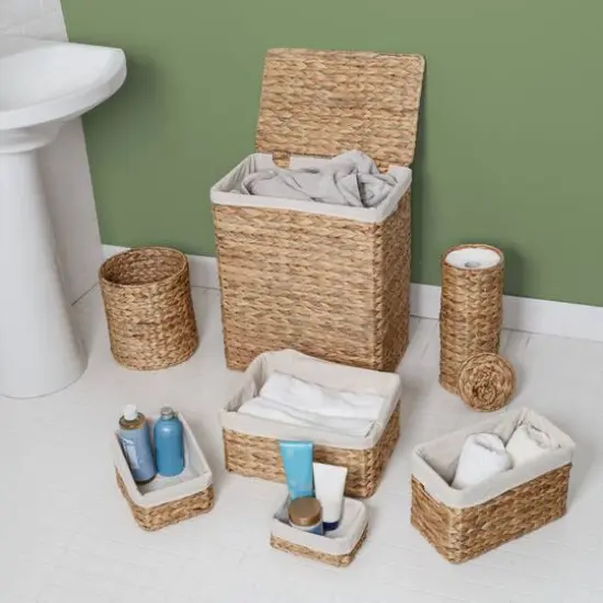 7-Piece Water Hyacinth Woven Bathroom Storage Basket Set {4}